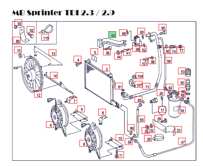 Трубка кондиціонера №47 MB Sprinter W901 TDI / Радіатор - Осушувач №16 / [б/в]